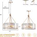 Gold Patterned Glass Chandeliers for Dining Room, D23'' Modern Drum Crystal Chandelier, 6-Light Farmhouse Pendant Hanging Ceiling Fixture for Kitchen Island Living Room Foyer Bedroom (E26)