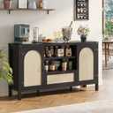 IDEALHOUSE 47.2" Buffet Cabinet with Storage, Farmhouse Kitchen Sideboard with Drawer, Rattan Coffee Bar Cabinet for Living Room, Kitchen, Entryway, Black