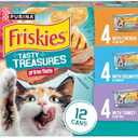 Purina Friskies Wet Cat Food Variety Pack, Tasty Treasures Prime Filets (With Ocean Fish and Tuna, With Chicken and With Turkey) - 5.5 Ounce (Pack of 12) BB 4/2027