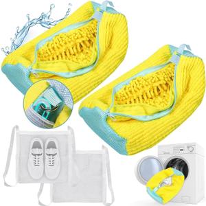 Shoe Washing Machine bag, Shoe Laundry Bag for Washer and Dryer, Include Dry Net Bag, Reusable and Durable Zipper with Hook Design, Shoe Washing Bag for Sneaker (Yellow, 2 Pack)
