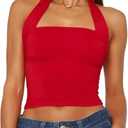 ForeFair Women Halter Neck Backless Crop Top Sexy Y2K Sleeveless Tank Top Open Back Slim Fit Tops L
