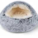 Cat Bed for Indoor Cats, Calming Cozy Cave with Self-Warming Plush, Entire Bed Machine Washable & Anti-Slip Base, Breathable Pet Bed for Small Cats&Dogs All Seasons (Grey, 22 * 22inch)