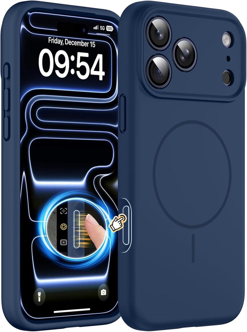 Magnetic for iPhone 17 Pro Case, Compatible with MagSafe, Integrated Silicone Camera Control Cover Protection, 3.0mm Thicken Silicone Phone Cover for 17 Pro 6.3", Dark Blue