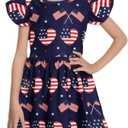 RONGTAI Girls 4th of July Dress Kids American Flag Patriotic Stars Striped Summer A Line Dresses for Kids Independence Day (5-6 Years)