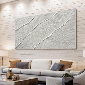 Tarfupth Large Abstract Canvas Wall Art for Living Room White Minimalist Textured Painting Hand-Painted Modern Neutral Artwork for Bedroom Office Decor 29"x58"