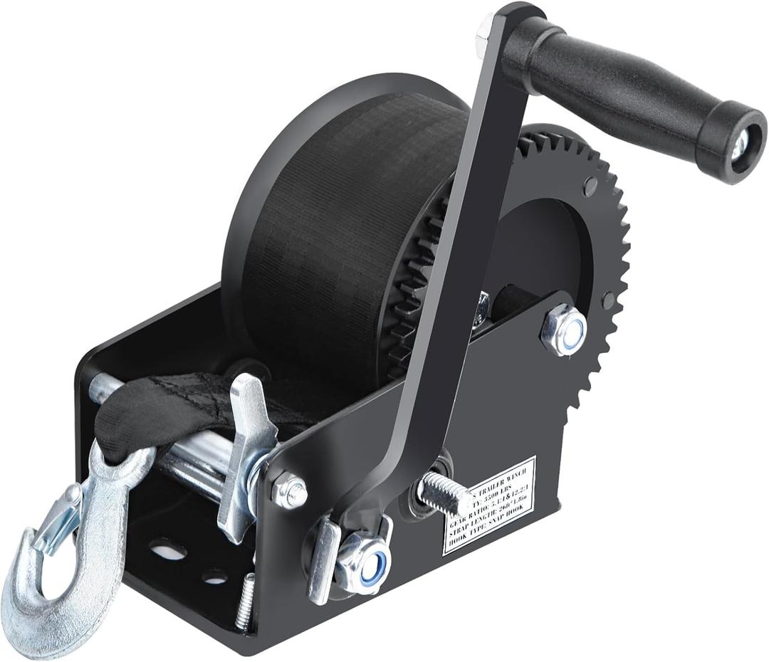 3500lbs Hand Winch Boat Winch, Hand Crank Winch with 8m (26ft) Strap Manual Winches, Two-Way Two-Speed Adjustable Boat Trailer Winch, Corrosion Resistant Towing Winches
