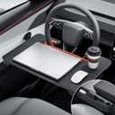 YONZEE 2-in-1 Car Steering Wheel Desk Tray & Car Seat Gap Filler Organizer Foldable Carbon Fiber Look Table for Laptop, Eating, Writing for Standard Round Steering Wheels