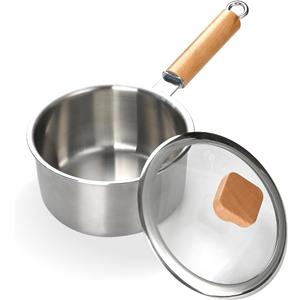Stainless Steel Saucepan with Glass Lid, Uncoated Non-Toxic Sauce Pan Rivetless with Staly-Cool Handle, Induction Base 1.5QT Sauce Pot for Most Cooktops, Dishwasher Safe
