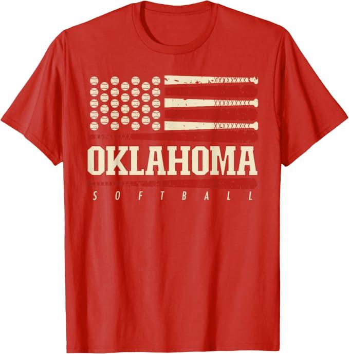 Oklahoma Softball USA Flag Softball Fan Mens Kids Team T-Shirt Medium