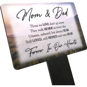 Mom & Dad Memorial Plaque Stake. Beautiful, eye-catching, waterproof grave marker printed with a landscape image and a remembrance poem