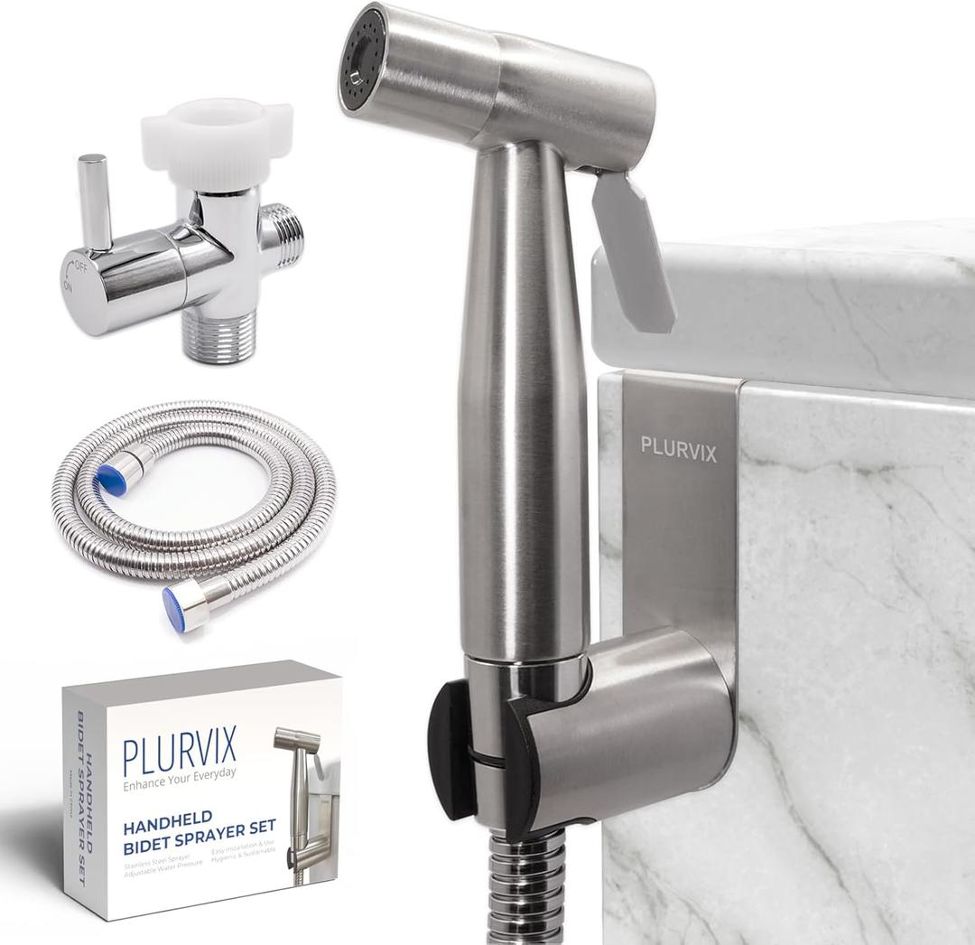 Handheld Bidet Sprayer for Toilet  Adjustable Water Pressure, Stainless Steel Jet Spray Kit with Bidet Hose - Feminine Wash, Muslim Shower, Diaper Cleaning (1 Set)