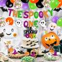 58 PCS Halloween 1st Birthday Decorations The Spooky One Party Decorations Happy 1st Bday Banner Cake Topper Ghost Spider Web Haunted House Themed for Kids One Year Old First Bday Party Supplies