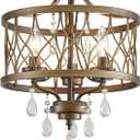 Farmhouse Crystal Ceiling Light Fixture, 3-Light Semi Flush Mount Crystal Chandelier Light Fixture Rustic Vintage Bronze Pendant Ceiling Lamp for Hallway Corridor Kitchen Entryway Bedroom Living Room (16" High 12.8" Wide)