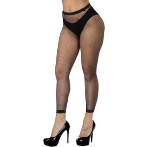 Henwarry Women's Fishnet Stockings Thigh High Wide Fishnet Tights (A01-black(x-small Hole))