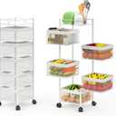 Fruit Basket for Kitchen No Assembly,Rotating Kitchen Storage Rack,Bathroom Shelf, Organizers and Storage Cart on Rolling WheelsPotato and Onion Storage Organizer(White, 5 Tier-Square)