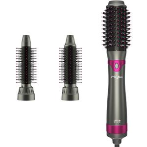 Hair Blow Dryer Brush, Salon Styler, Hot Air Hair Dryer and Volumizer Kit with Three Interchangeable Barrels | Replacement Parts Orderable (Gray Pink)