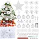 76PCS Christmas Tree Decorations Set, Gold Christmas Ornaments Decoration Artificial Poinsettia Flowers with Star Tree Topper Berries Stems Mesh Ribbons Snowflakes for Holiday Xmas Tree Decor