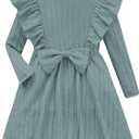 Kimoda Green Long Sleeve Dress for Girls A-line Tiered Swing Fall Winter Dresses 4t Holiday Soft Dresses Size 5, Green