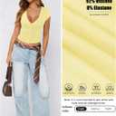 Women's Ribbed Button Down Shirt Cap Sleeve Tops for Women Button Up Knit Slim Fit Casual Y2K Crop Going Out Top (Yellow, S)