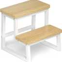 Step Stool for Adults & Kids,Holds up to 500Lbs,Heavy Duty Sturdy Steping Stool for Kichen/Bathroom/High beds, Wooden&Metal Frame, Non-Slip Rubber Pads (Maple)