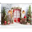 Kate 7×5ft Christmas Backdrop Photography Red Door Christmas Tree Wall lamp Decoration Xmas Studio Props for Photos Video Party