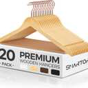 Smartor Wooden Hangers 20 Pack, Solid Wood Coat Hanger for Closet, Heavy Duty Wood Hangers for Suits, Shirts, Dresses, with 360 Rose Gold Hook, Non Slip Pant Bar, Natural