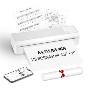 Portable Bluetooth Printer - Wireless Thermal Printer, Support Multi-Size Thermal Paper, Compatible with Android and iOS Phone & PC, 300DPI Inkless Printer for Travel, Office, School