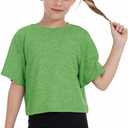 Girls Short Sleeve Crop Tops Kids Fashion Athletic Crew Neck Cropped T Shirts Casual Basic Tees