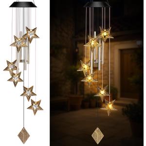 Colingmill Solar Wind Chimes for Outside Waterproof Hanging Wind Chimes Lights Outdoor Decor Yard Garden Gifts for Mother Mom Grandma Wife Neighbors (Star)