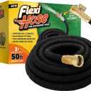 Flexi Hose Upgraded Expandable Garden Hose 50 ft Extra Strength 3/4 Solid Brass Fittings - The Ultimate No-Kink Flex 50 ft Water Hose (Black, 50FT)