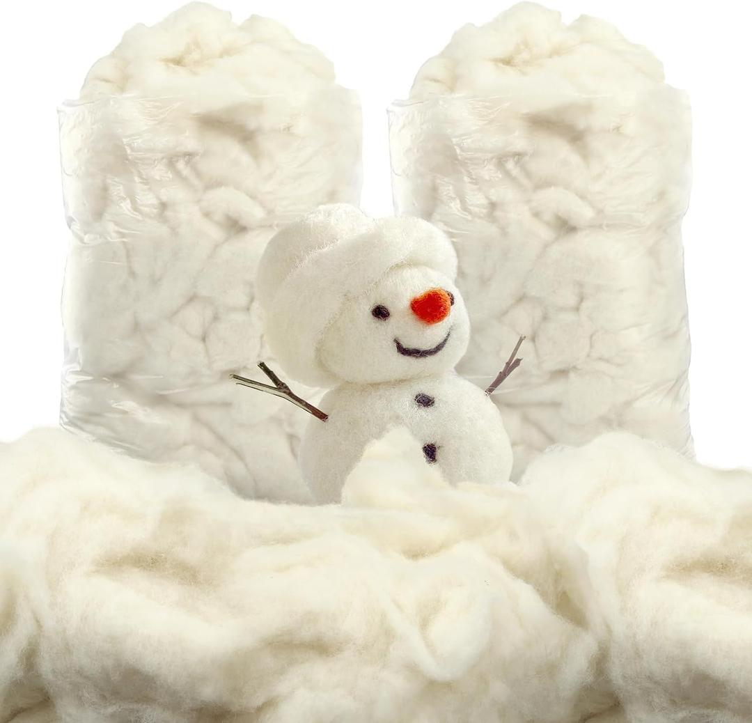Newwiee Clean Wool Batting Stuffing for Stuffed Animals Roving Wool Felting Filler for Crafts Needle Cushions Pillow Knitted Stuffed Toys Animals Blending and Dryer Balls, Natural White(1.1 lb)