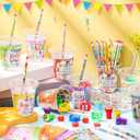 210 Pcs Back to School Stationery Gifts Welcome to School Gift Card First Day of School Stamp Pencil Sharpener Eraser Sticker Cup with Lid for School Classroom Party Exchange Gift Supplies