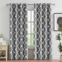 Melodieux Moroccan Printed Room Darkening Blackout Grommet Curtains for Living Room Bedroom, 52 by 72 Inch, Grey (2 Panels)