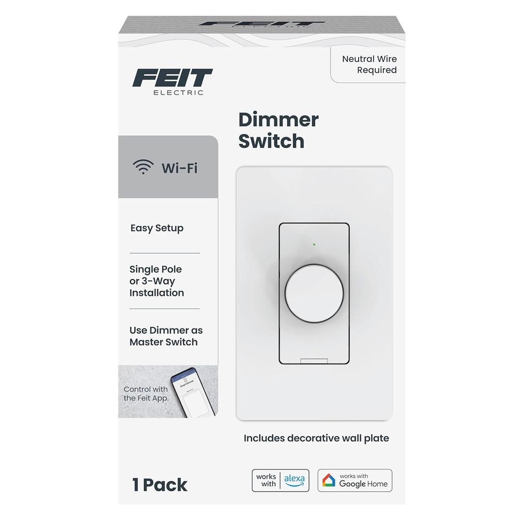 Feit Electric Smart WiFi Rotary Dimmer Switch, Neutral Wire Required, Single-Pole/3-Way/4-Way, Works with Alexa & Google Assistant, TRIAC Dimming, EZ Bluetooth Pairing, App Control, DIM/Rotary/WiFi