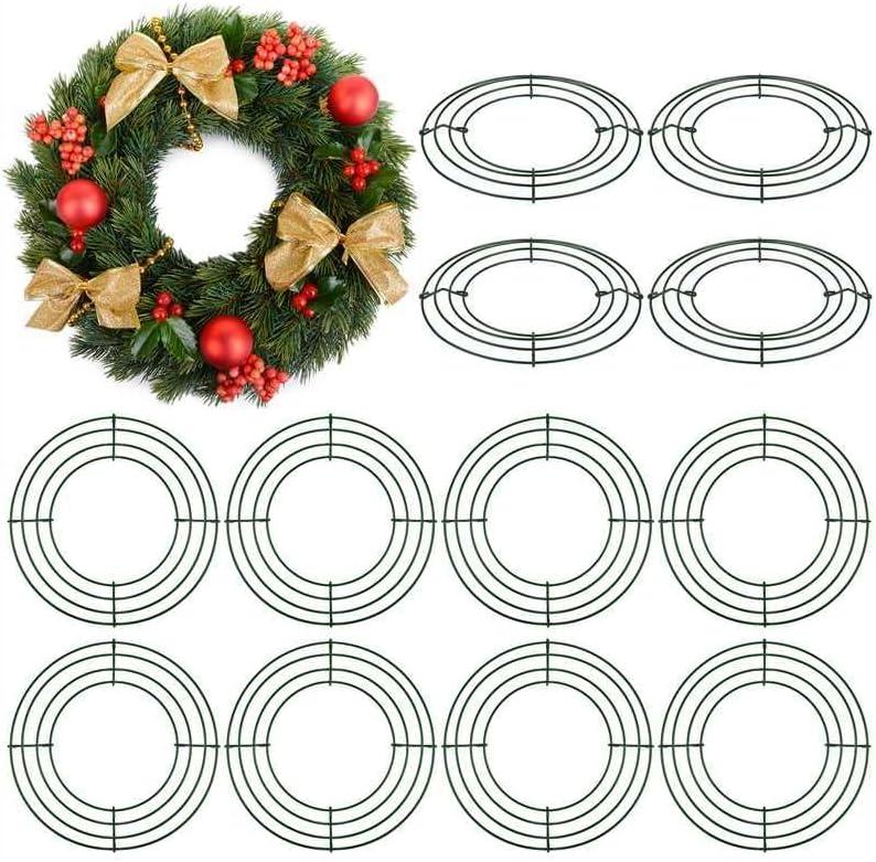 Aodaer 12 Pack 8 Inch Wire Wreath Frame, Christmas Dark Green Wire Wreath Ring, Round Metal DIY Floral Crafts Wreaths for Halloween New Year Holiday Valentines Day Decorations