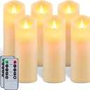 5plots 7"x 2.2" Flickering Flameless Candles, Battery Operated LED Pillar Candles with Timers and Remote Control, Made of Wax-Like Frosted Plastic, Wont Melt, Ivory, Skinny, Set of 6