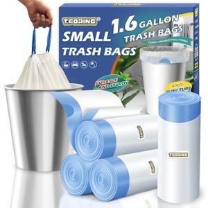 1.6 Gallon Mini Trash Bags Drawstring - 120 Count Strong Small Garbage Bags Unscented,White Trash Can Liners Strong Little Waste Basket Bags 6 Liter for Home Bathroom Office Car