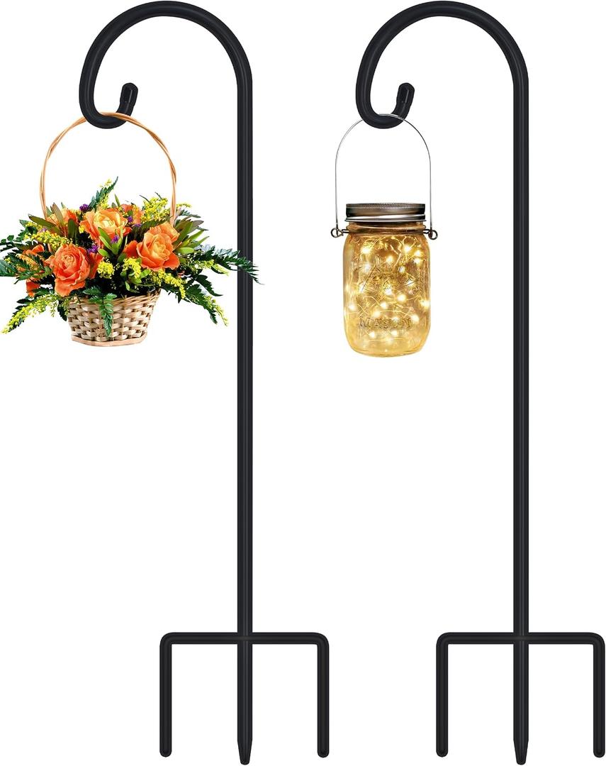 FEED GARDEN Adjustable 32 Inch Small Shepherds Hooks for Outdoor, Garden Hooks for Lanterns, Sheperds Hook for Hanging Plants, Bird Feeders, Solar Lights, Mason Jars, Weddings Decor,2 Pack