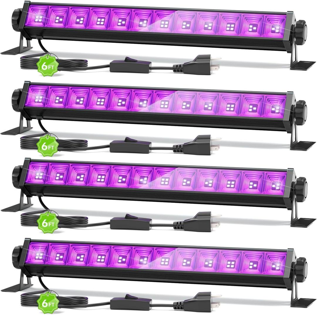 4 Pack 42W LED Black Light Bar, Blacklight with 6FT Cord+Switch+Plug, Glow in The Dark Black Lights Party Supplies for Halloween Decorations, Body Paint, Classroom, Bedroom