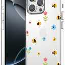 YESPURE for iPhone 16 Pro Clear Soft Case Cute Floral Bee Pattern Cover Soft TPU Flexible Rubber Cornors Bumper Spring Case Shockproof Anti-Yellowing Protective Phone Case for iPhone 16 Pro - Bee