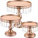 Eaasty 3 Pcs Cake Stand Set Round Cake Stand with Crystal Bling Pendants Dessert Table Display Set for Wedding Event Birthday Party Dessert Table(Rose Gold)