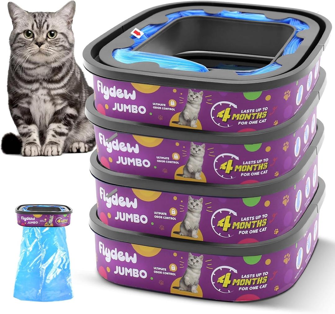 Cat Litter Refill Bags - 4-Pack Lasts 16 Months Jumbo Genie Refill Cartridge, for Cat Genie Standard, Plus, XL+ Pail Refills, EVOH Odor Control,Pet Genie Refill
