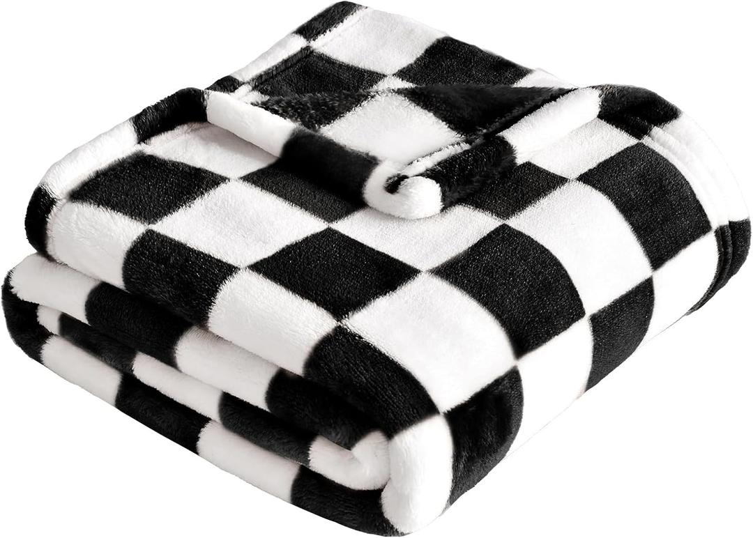 Yurhap Checkered Baby Blanket Fleece Baby Blankets for Boys Girls, Ultra Soft Cozy Fluffy Infant Toddler Newborn Receiving Blankets for Crib Stroller, 30''x40'', Black