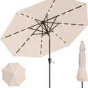 10FT Solar Umbrella 32 LED Lighted Patio Umbrella Table Market Umbrella w/Tilt and Crank, UV-Resistant Outdoor Umbrella for Pool, Garden, Deck, Beige