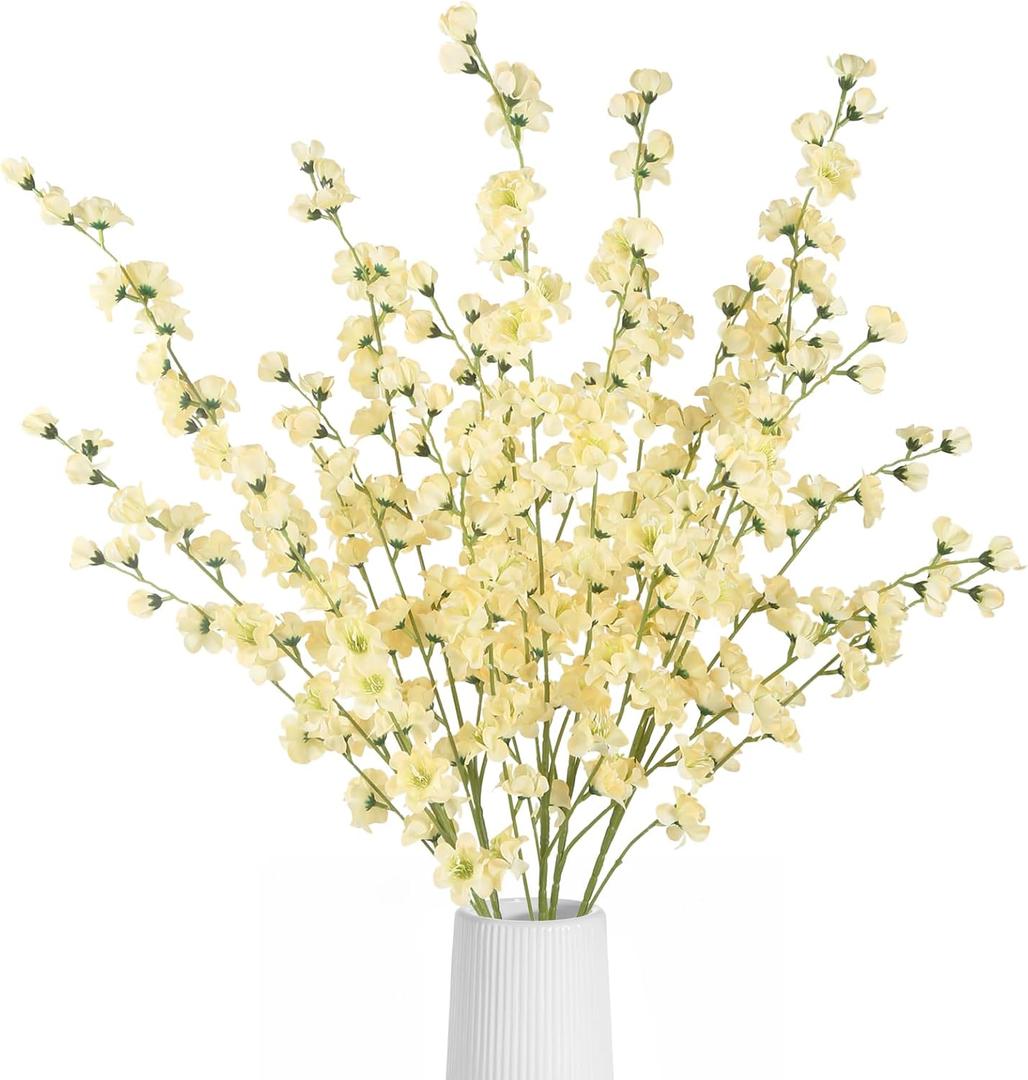 5pcs Champagne Artificial Delphinium Flowers 43.3 Inch Tall Fake Silk Flowers Larkspur Artificial Flowers for Wedding Centerpiece Home Party Garden Outdoor Decor(Champagne)