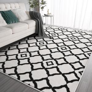 Kimicole 4x6 Washable Area Rugs for Bedroom Living Room, Low Pile Ulta-Thin Fluffy Rug, Non-Slip Soft Fuzzy Carpet for Nursery Kids Room Dorm Room Home Decor (Cream White/Black)