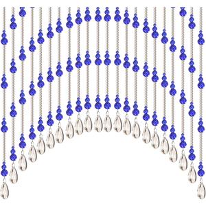 Assembled Crystal Beaded Door Curtain, String Beads Curtains for Doorways Hippie Window Closet Door Way Bead Hangings Curtain (Blue, 25 Strings)