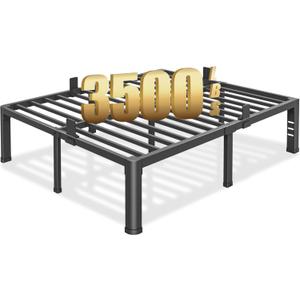 18 inch Full Size Bed Frame with Round Corner Legs and Headboard Hole Mattress Slide Stopper 3500 lbs Heavy Duty Metal Platform,Steel Slat Support,No Box Spring Needed,Easy Assembly,Noise Free