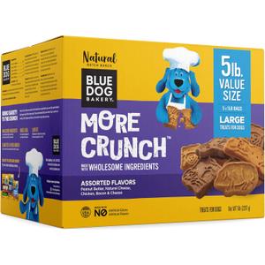 Blue Dog Bakery More Crunch Assorted Flavors, Dog Biscuits, Healthy Treats, All Natural, Bacon, Chicken, Cheese, Peanut Butter, 5 lb (Pack of 1)