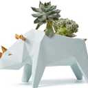 HAUCOZE Rhino Statue Planter Succulent Pot Modern Animal Sculpture Home Decor Gift for Living Room Office 7.1 Inch